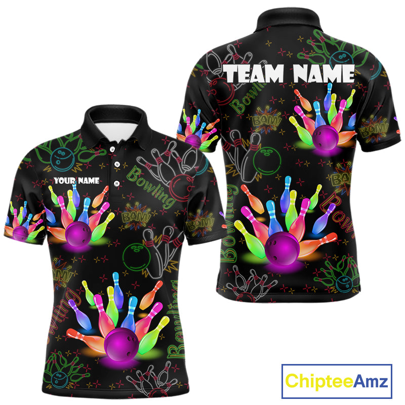 Colorful Neon Bowling shirts for men custom black bowling shirts, team bowling jerseys men NQS10984
