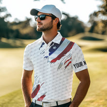 Load image into Gallery viewer, Red, white and blue American Flag golf pattern Mens golf polo shirts custom patriotic mens golf tops NQS9318