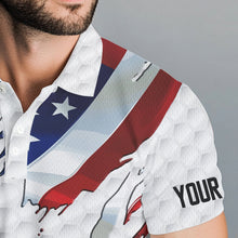 Load image into Gallery viewer, Red, white and blue American Flag golf pattern Mens golf polo shirts custom patriotic mens golf tops NQS9318