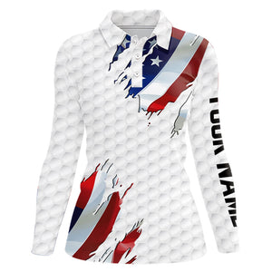 Red, white and blue American Flag Womens golf polo shirts custom patriotic ladies golf tops NQS9318