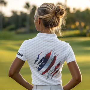 Red, white and blue American Flag Womens golf polo shirts custom patriotic ladies golf tops NQS9318