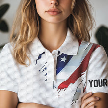 Load image into Gallery viewer, Red, white and blue American Flag Womens golf polo shirts custom patriotic ladies golf tops NQS9318