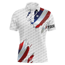 Load image into Gallery viewer, Red, white and blue American Flag golf pattern Mens golf polo shirts custom patriotic mens golf tops NQS9318