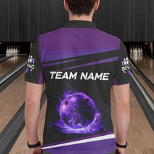 Load image into Gallery viewer, Black and Purple Lighting Flame Mens Bowling Polo, Quarter Zip Shirt Custom Team bowling jerseys NQS9320