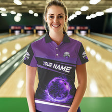 Load image into Gallery viewer, Black and Purple Lighting Flame Women Bowling Polo, Quarter Zip Shirt Custom Team bowling jerseys NQS9320