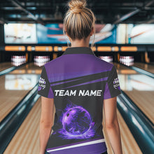 Load image into Gallery viewer, Black and Purple Lighting Flame Women Bowling Polo, Quarter Zip Shirt Custom Team bowling jerseys NQS9320