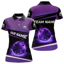 Load image into Gallery viewer, Black and Purple Lighting Flame Women Bowling Polo, Quarter Zip Shirt Custom Team bowling jerseys NQS9320