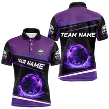 Load image into Gallery viewer, Black and Purple Lighting Flame Mens Bowling Polo, Quarter Zip Shirt Custom Team bowling jerseys NQS9320