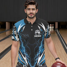 Load image into Gallery viewer, Black and Blue Lighting thunder camo Mens Bowling Polo, Quarter Zip Shirt Custom Team bowling jerseys NQS9321