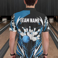 Load image into Gallery viewer, Black and Blue Lighting thunder camo Mens Bowling Polo, Quarter Zip Shirt Custom Team bowling jerseys NQS9321