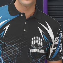 Load image into Gallery viewer, Black and Blue Lighting thunder camo Mens Bowling Polo, Quarter Zip Shirt Custom Team bowling jerseys NQS9321