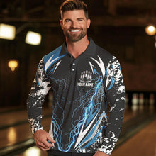 Load image into Gallery viewer, Black and Blue Lighting thunder camo Mens Bowling Polo, Quarter Zip Shirt Custom Team bowling jerseys NQS9321