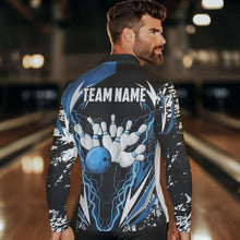 Load image into Gallery viewer, Black and Blue Lighting thunder camo Mens Bowling Polo, Quarter Zip Shirt Custom Team bowling jerseys NQS9321