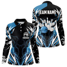 Load image into Gallery viewer, Black and Blue Lighting thunder camo Women Bowling Polo, Quarter Zip Shirt Custom Team bowling jerseys NQS9321