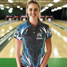 Load image into Gallery viewer, Black and Blue Lighting thunder camo Women Bowling Polo, Quarter Zip Shirt Custom Team bowling jerseys NQS9321
