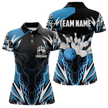 Load image into Gallery viewer, Black and Blue Lighting thunder camo Women Bowling Polo, Quarter Zip Shirt Custom Team bowling jerseys NQS9321