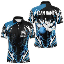 Load image into Gallery viewer, Black and Blue Lighting thunder camo Mens Bowling Polo, Quarter Zip Shirt Custom Team bowling jerseys NQS9321