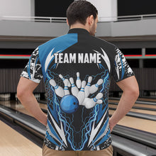 Load image into Gallery viewer, Black and Blue Lighting thunder camo Mens Bowling Polo, Quarter Zip Shirt Custom Team bowling jerseys NQS9321