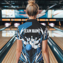 Load image into Gallery viewer, Black and Blue Lighting thunder camo Women Bowling Polo, Quarter Zip Shirt Custom Team bowling jerseys NQS9321