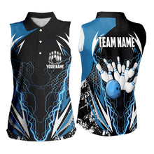 Load image into Gallery viewer, Black and Blue Lighting thunder camo Bowling Sleeveless Polo Shirt Custom Team bowling jerseys NQS9321