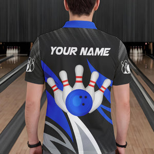 Black and Blue Bowling Polo, Quarter Zip Shirt for Men Custom Team bowling jerseys, Gift for bowlers NQS9322