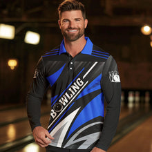 Load image into Gallery viewer, Black and Blue Bowling Polo, Quarter Zip Shirt for Men Custom Team bowling jerseys, Gift for bowlers NQS9322