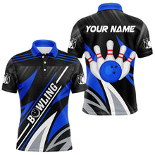 Load image into Gallery viewer, Black and Blue Bowling Polo, Quarter Zip Shirt for Men Custom Team bowling jerseys, Gift for bowlers NQS9322