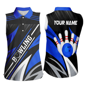 Black and Blue Bowling Sleeveless Polo Shirt Custom Team bowling jerseys, Gift for bowlers NQS9322