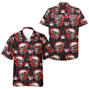 Personalized Flame Skull Bowling Hawaiian Shirts Custom Team Bowling button up shirts | Multicolor NQS9323