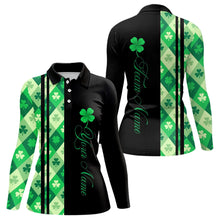 Load image into Gallery viewer, Black and Green Argyle Clover pattern Women Bowling Shirts Custom St patrick Day Bowling Team Jersey NQS9639