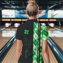 Load image into Gallery viewer, Black and Green Argyle Clover pattern Women Bowling Shirts Custom St patrick Day Bowling Team Jersey NQS9639