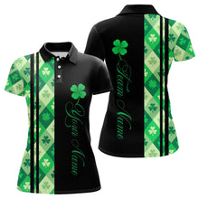 Load image into Gallery viewer, Black and Green Argyle Clover pattern Women Bowling Shirts Custom St patrick Day Bowling Team Jersey NQS9639