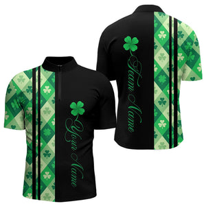 Black and Green Argyle Clover pattern Men Bowling Shirts Custom St patrick Day Bowling Team Jersey NQS9639