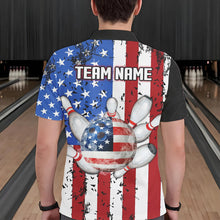 Load image into Gallery viewer, Black Camo Bowling Polo, 1/4 Zip Shirts For Men Custom American Flag Patriotic Bowling Team Jersey NQS9640