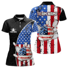 Load image into Gallery viewer, Black Camo Bowling Polo, 1/4 Zip Shirts For Women Custom American Flag Patriotic Bowling Team Jersey NQS9640