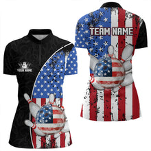 Load image into Gallery viewer, Black Camo Bowling Polo, 1/4 Zip Shirts For Women Custom American Flag Patriotic Bowling Team Jersey NQS9640