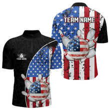 Load image into Gallery viewer, Black Camo Bowling Polo, 1/4 Zip Shirts For Men Custom American Flag Patriotic Bowling Team Jersey NQS9640