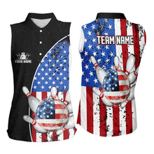 Load image into Gallery viewer, Black Camo Women Bowling Sleeveless Polo shirt Custom American Flag Patriotic Bowling Team Jersey NQS9640