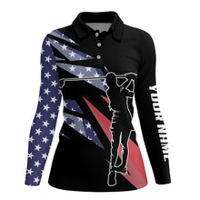 Load image into Gallery viewer, American flag black Women golf polo shirts custom ladies golf shirt for women, gift for golf lovers NQS7418