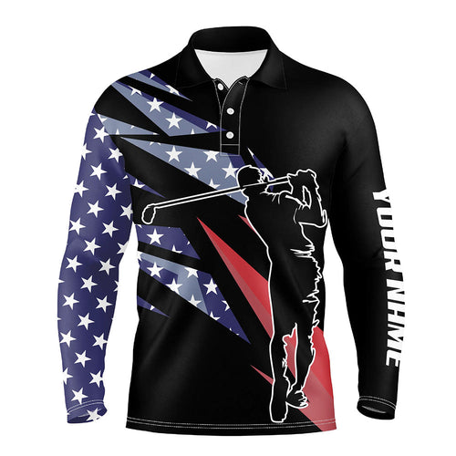 American flag black Mens golf polo shirts custom team golf shirt for men, gift for golf lovers NQS7418
