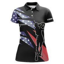 Load image into Gallery viewer, American flag black Women golf polo shirts custom ladies golf shirt for women, gift for golf lovers NQS7418