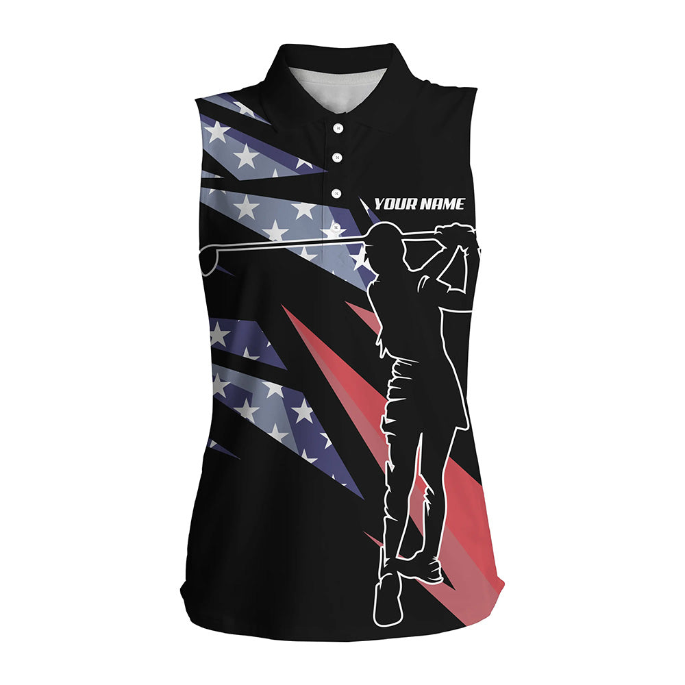 American flag black Womens sleeveless polo shirt custom ladies golf shirt for women, golfing gifts NQS7418