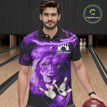 Load image into Gallery viewer, Personalized Purple Lightning Thunder Storm Lion Bowling Shirts For Men Custom Bowling Team Jerseys NQS9839