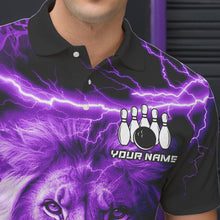 Load image into Gallery viewer, Personalized Purple Lightning Thunder Storm Lion Bowling Shirts For Men Custom Bowling Team Jerseys NQS9839