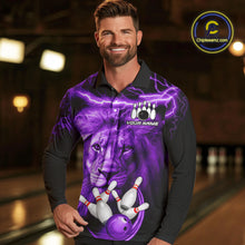 Load image into Gallery viewer, Personalized Purple Lightning Thunder Storm Lion Bowling Shirts For Men Custom Bowling Team Jerseys NQS9839