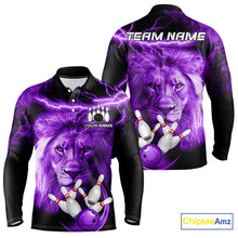 Load image into Gallery viewer, Personalized Purple Lightning Thunder Storm Lion Bowling Shirts For Men Custom Bowling Team Jerseys NQS9839