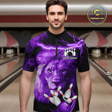 Load image into Gallery viewer, Personalized Purple Lightning Thunder Storm Lion Bowling Shirts For Men Custom Bowling Team Jerseys NQS9839