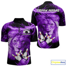 Load image into Gallery viewer, Personalized Purple Lightning Thunder Storm Lion Bowling Shirts For Men Custom Bowling Team Jerseys NQS9839