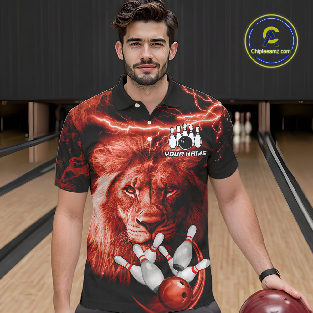 Personalized Red Lightning Thunder Storm Lion Bowling Shirts For Men Custom Bowling Team Jerseys NQS9840