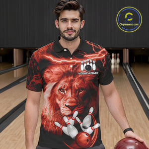 Personalized Red Lightning Thunder Storm Lion Bowling Shirts For Men Custom Bowling Team Jerseys NQS9840